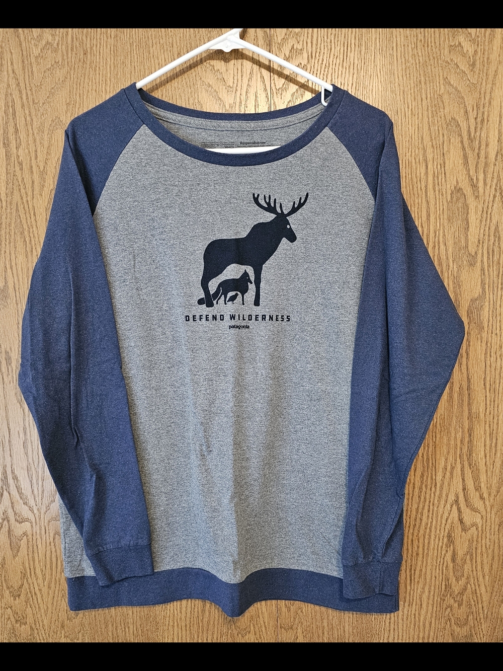 Patagonia Grey & Navy 'Defend Wilderness' Crewneck Sweater
